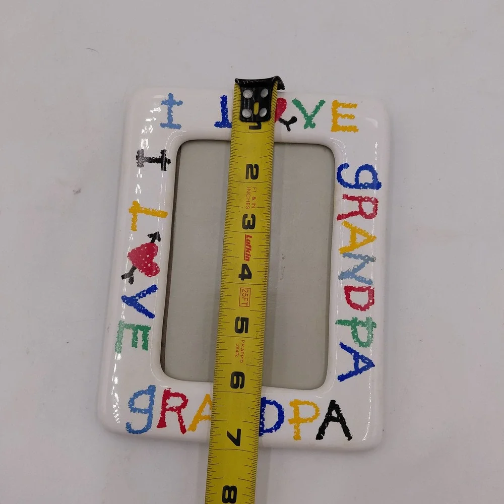 Vintage 1988 LVC I Love Grandpa Ceramic Picture Frame White Colorful Hearts 7x5